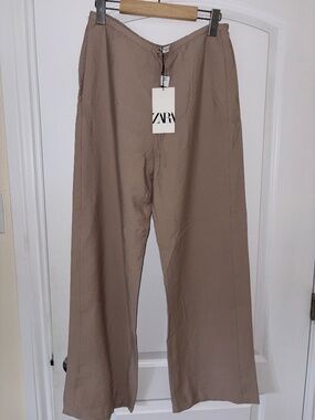 Zara Beige Drawstring Summer Pants – Size S – Brand New